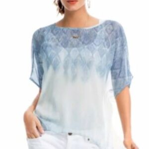 CAbi Blue and White Ombre Blouse